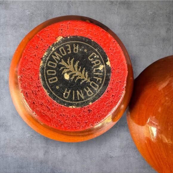 Vintage California Redwood Souvenir Salt & Pepper Balls Mushroom Shape - Picture 8 of 8